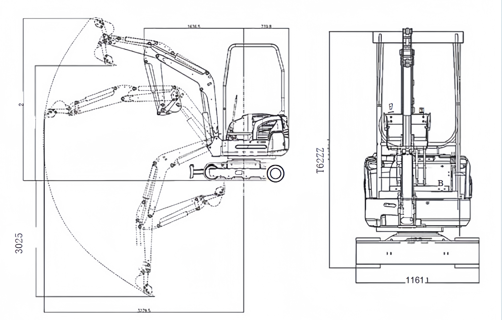 1.7t cheap price mini digger excavator​ size