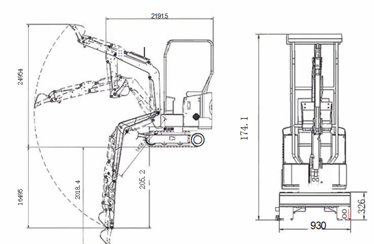 mini excavator size comparison chart