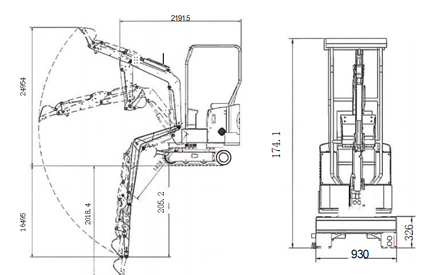 mini excavator size comparison chart